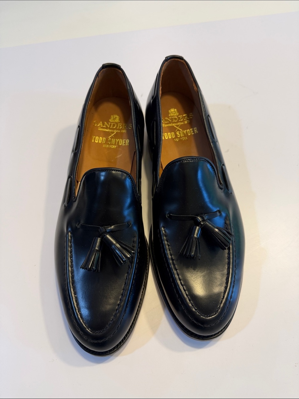 Todd Snyder X Sanders  Black Leather Tassel Slip-On Loafers Sz 12.  NWOB. Bag3